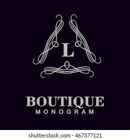 Elegant monogram design. Vector linear frame for justic lawyer, boutique or hotel