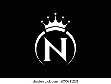 Elegant Monogram Featuring Letter N Crown and Circular Design Symbolizing Royalty and Sophistication on Black Background
