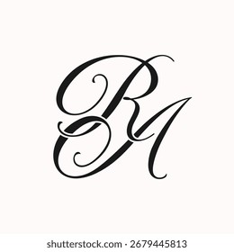 Monograma elegante com as letras R e A em um elegante