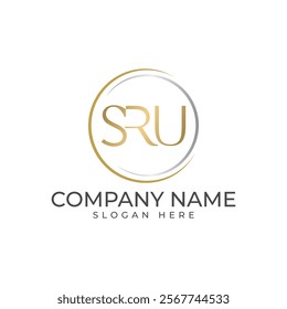 elegant monogram featuring the letters "SRU" enclosed in a circular frame. The combination of gold and silver accents conveys luxury and exclusivity, suitable for high-end brands in various sectors