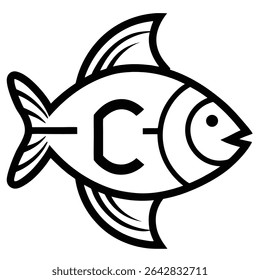 Elegant Monogram Fish Logo Design  A Stylish 'C' Initial in a Fish Silhouette