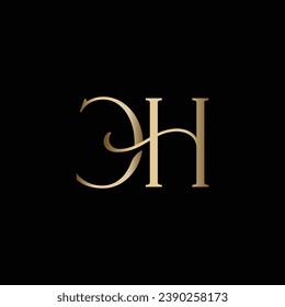 Elegante letra monograma H y E en oro