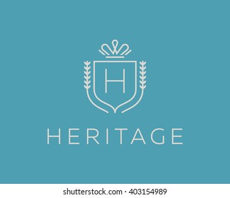 Elegant monogram letter H logotype. Premium crest logo design. Shield, royal crown symbol. Print, t-shirt design shape.