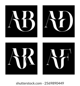 Elegant monogram letter logos AB, AD, AF, AR - creative initial designs for branding and business identity