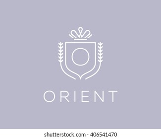 Elegant monogram letter O logotype. Premium crest logo design. Shield, royal crown symbol. Print, t-shirt design shape.