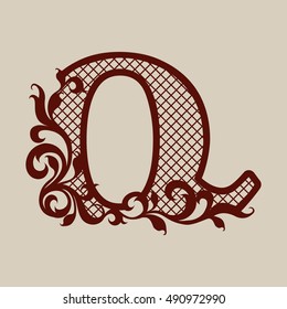 Elegant monogram the letter Q. Carved openwork flower pattern. Template can be used for laser cutting or printing greeting and wedding cards, invitations, interior design, etc.