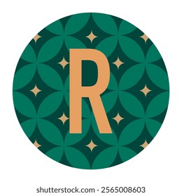 Elegant monogram letter R in a circular design with overlapping petal patterns and golden accents, suitable for branding, invitations, or decorative prints.