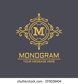 Elegant monogram line art template vector illustration on dark background