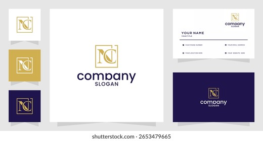 Elegantes Monogramm Logo für Business Initials NC mit quadratischem Rahmen