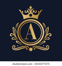 Elegant Monogram Logo with Crown and Ornamental Flourishes
