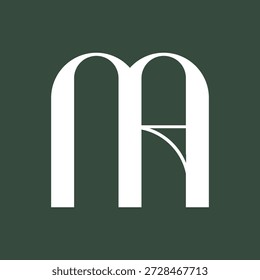 Elegant Monogram Logo Design Featuring Intertwined Stylized Letters M and A on a Dark Green Background, Modern and Sophisticated Alphabet Branding