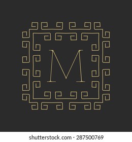 Elegant monogram logo design template with letter M. Lineart vector illustration.