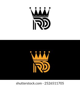 Elegant monogram logo featuring the letters 'R' and 'D' in a minimalist style with a crown. Perfect for luxury branding and royal themes. Available in both black and gold variations.