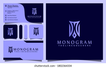 elegant monogram M luxury logos design vector illustration with line art style vintage, modern company business card template
