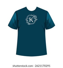 Elegant monogram nature t-shirt design featuring personalized initials with nature-inspired elements for a unique, organic look.