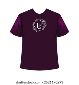 Elegant monogram nature t-shirt design featuring personalized initials with nature-inspired elements for a unique, organic look.