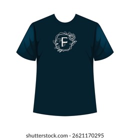 Elegant monogram nature t-shirt design featuring personalized initials with nature-inspired elements for a unique, organic look.