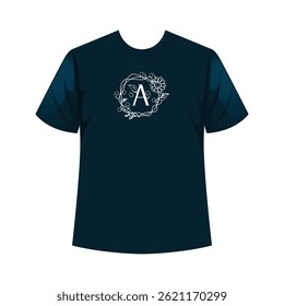 Elegant monogram nature t-shirt design featuring personalized initials with nature-inspired elements for a unique, organic look.