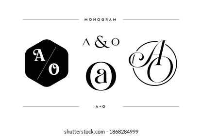 Elegant monogram A and O designs. Vector illustration stock for cards, poster, wedding illustration. Isolated on white background