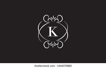 The elegant monogram template, the letter K. The calligraphic elegant design of the logo. Sign of emblem for royalty, business cards, boutique, hotel, heraldry, jewelry, business. Vector illustration.