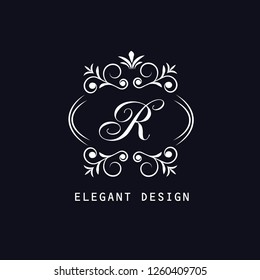 The elegant monogram template, the letter R. The calligraphic elegant design of the logo. Sign of emblem for royalty, business cards, boutique, hotel, heraldry, jewelry, business. Vector illustration.
