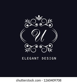 The elegant monogram template, the letter U. The calligraphic elegant design of the logo. Sign of emblem for royalty, business cards, boutique, hotel, heraldry, jewelry, business. Vector illustration.