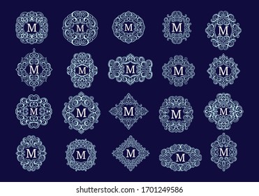 Elegant monograms  and frame collection Design templates for invitations menus labels Wedding