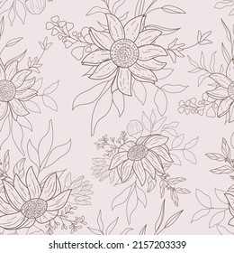 Elegant Monoline Floral Seamless Pattern Design