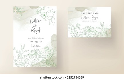 elegant monoline floral wedding invitation card
