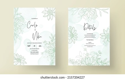 diseño elegante de tarjeta de invitación para bodas florales monoline