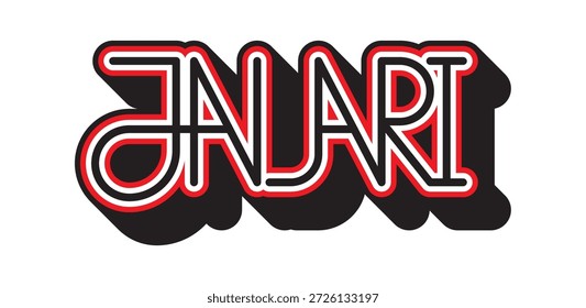 Elegante tipografia monolínica "JANUARI". Letras finas minimalistas de arte em linha preta. Design vetorial sofisticado para planejadores de luxo, casamentos e marca de estilo de vida