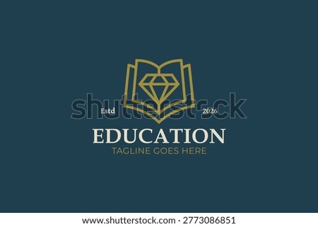 An elegant monoline logo combining an open book with a diamond symbol in the center. This design represents the value of knowledge and premium education, making it perfect for universities, private tutoring, luxury academies, publishing houses, or educational consulting firms.