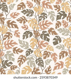  Elegant monstera leaf pattern. Tropical botanical design. Vector illustration.