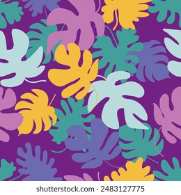 Elegant monstera leaves seamless pattern. Perfect for T-shirt, textile and fabric. Hand drawn vector illustration.