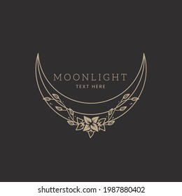 elegant moon floral frame logo template