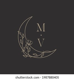 elegant moon floral frame logo template