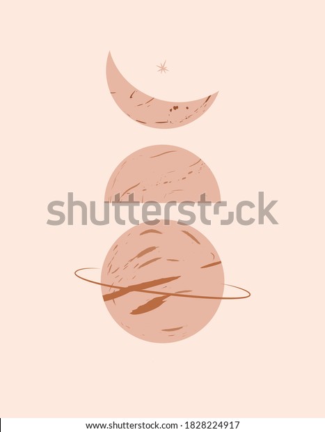 Elegant moon\
phase poster in nude colors. Trendy design perfect for prints,\
social media, posters, interior\
decoration.