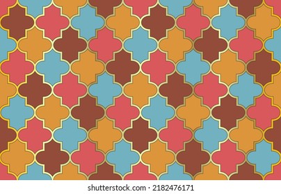 Elegant Moroccan Seamless Pattern. Ramadan Kareem Noble Design. Mosque Window Motif. Eastern Mubarak Mosaic. Traditional Muslim Lantern Background. Moroccan Seamless Pattern. 1001 Night Arabesque.