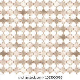 Elegant moroccan trellis seamless pattern with pale gold geometric shapes.
