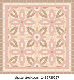 Elegantes Mosaik-Blumenornament in rosa und beige Farben. Für Keramik, Fliesen, Ornamente, Hintergründe und andere Projekte.