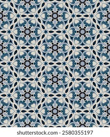 Elegant mosaic seamless pattern. Art forms are grouped and arranged in a specific order. Vector image for print, textile, packaging, interior design and your other projects.