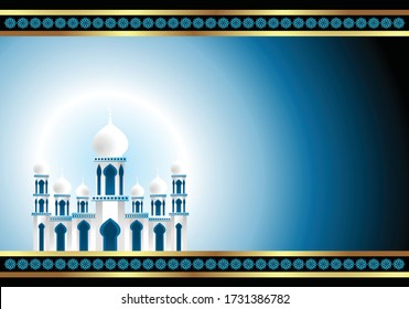 Elegant mosque background vector with blue and black shining color 