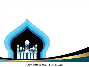 Elegant mosque background vector with blue and black shining color 