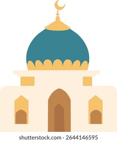 Elegant mosque dome building with crescent moon, representing Islamic architecture, place of worship, spirituality, perfect for Ramadan, Eid celebration, holy month greeting cards and decor.