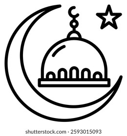 Elegant mosque dome outline with crescent moon and star evokes faith and spirituality Use for Ramadan or Islamic design projects