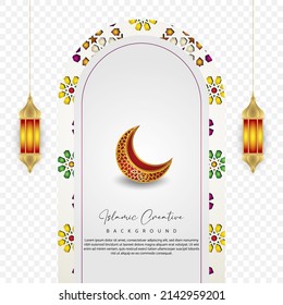 Elegante diseño de portada de mezquita. Fondo creativo islámico con textura de mosaico islámico, linterna islámica y luna creciente. Adecuado para los diseños de saludos de las festividades islámicas
