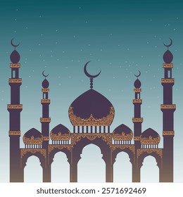 Elegant mosque illustration with golden ornate details, symbolizing Ramadan spirituality and sophistication