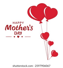 elegant mother's day background featuring realistic red hearts and stylish typography on a white backdrop. perfect for greeting cards, banners, and festive designs. vector illustration.
