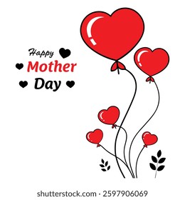 elegant mother's day background featuring realistic red hearts and stylish typography on a white backdrop. perfect for greeting cards, banners, and festive designs. vector illustration.