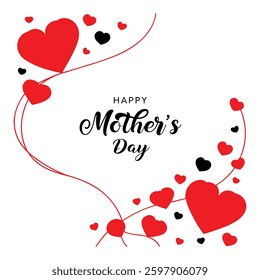 elegant mother's day background featuring realistic red hearts and stylish typography on a white backdrop. perfect for greeting cards, banners, and festive designs. vector illustration.